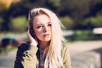 mělký, zaostřovací fotografie, žena, hnědý, Bunda, lidé, dívka, dáma, blond, slunečního světla, ženy