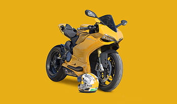 žluté ducati panigale, motocykl, motorka, kolo, motor, přeprava, Rychlost, helma, Napájení, extrémní, jízda
