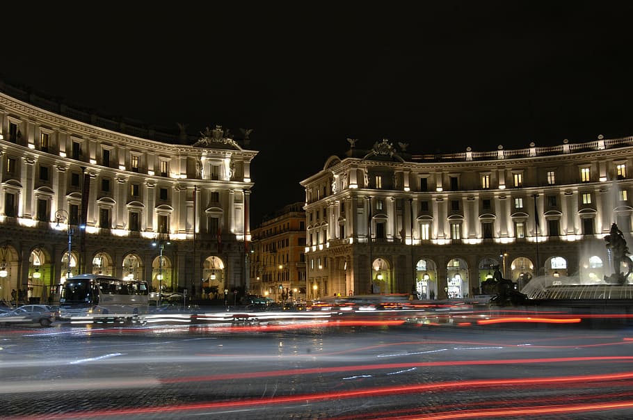 republica, rome, night, architecture, famous Place, europe, street, illuminated