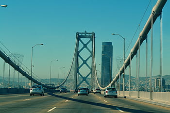 veicolo, passaggio, ponte sospeso, blu, cielo, giorno, foto, macchine, calcestruzzo, ponte, strada