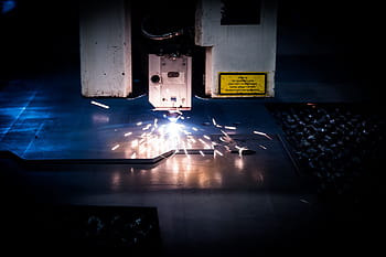 šedá, Černá, řezání, stroj, laser, plazma, jiskry, technologie, továrna, mori, řezání laserem