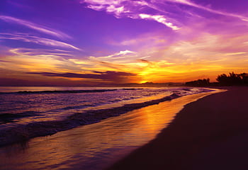 colorful, sunset, beach, ocean, sea, seaside, clouds, water, evening, dusk, scenic