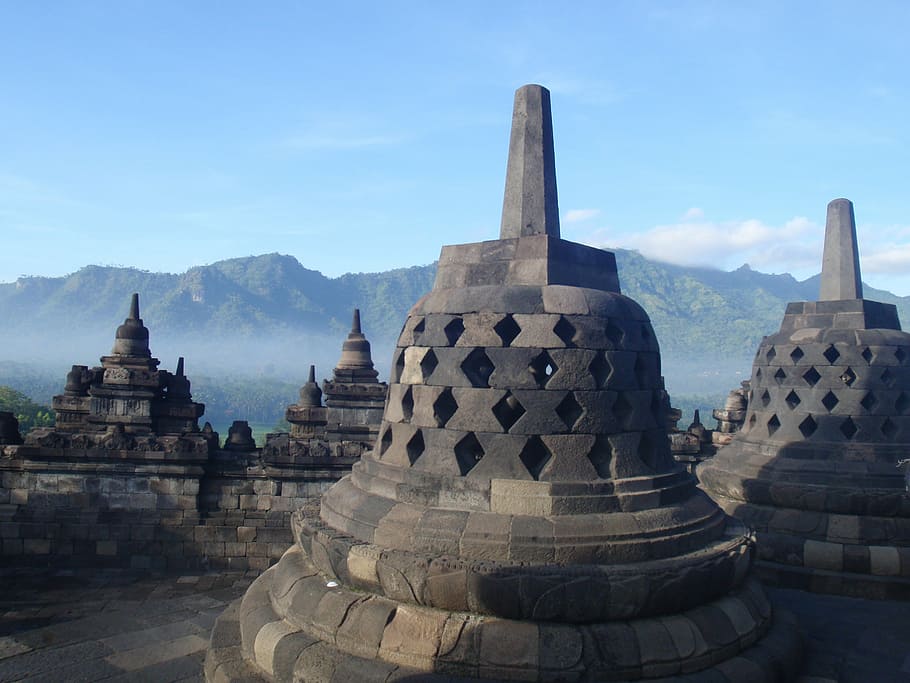 šedé betonové sochy, borobudur, chrám, Asie, Indonésie, cestovat, Jáva, architektura, památník, yogyakarta, dědictví