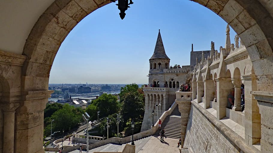 budapešť, Maďarsko, bašta, rybáře, mezník, budova