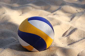 detailní fotografie, žlutá, bílý, modrý, volejbalový míč, volejbal, sport, týmový sport, míčové sporty, volej, sportovní