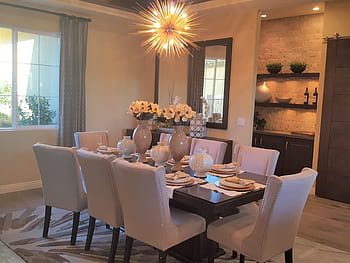 rectangular, brown, wooden, table, plates, chairs, white, dining, set, interior design, interior decor