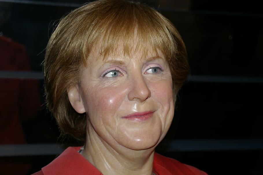 smiling, woman, wearing, pink, top, Angela Merkel, Chancellor, Politician, wax figure, berlin, madame tussauds