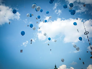 wedding, balloons, sky, clouds, Munich, Bavaria, Germany
