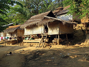 nipa hut, ημέρα, laos, χωριό, σπίτια, kamu ethnicity, σιταποθήκες ρυζιού, αγροτική περιοχή, υψίπεδα, αγροτικός, πεδίο
