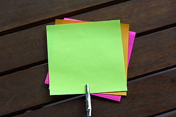 sticky, notes, brown, wooden, surface, sticky notes, blank, sticky note, post notes, post, reminder