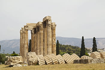hnědý, ruiny, stromy, Athény, Řecko, hellas, řecký, prohlížení památek, letní, středomoří, architektura