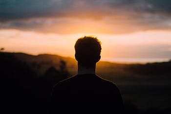 silhouette, man, sunset, people, alone, shadow, clouds, sky, rear view, headshot, one person