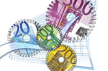 banknot makinesi illüstrasyon, banknot, örnekleme, vites, dişliler, euro, forex, dolar, maliye, Finansal Kriz, finansal dünya
