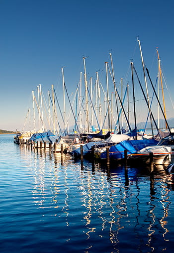 blue, white, boats, upper bavaria, chiemsee, sailing boats, diffuse reflection, sail, water, nature, germany