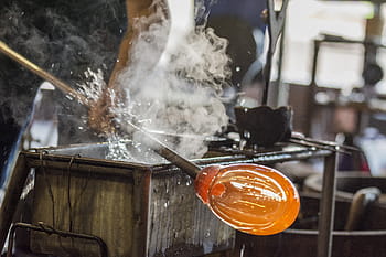 hot, rod dip, water, glass, glass artist, glass blowing, glassblowing, heat, steam, artist, water vapor