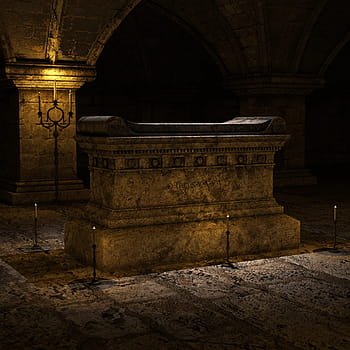 white concrete tomb, alter, inner room, room, dungeon