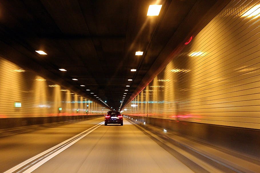 tunnel, auto, traffic, road, asphalt, drive, lighting, light, movement, speed, elbe tunnel