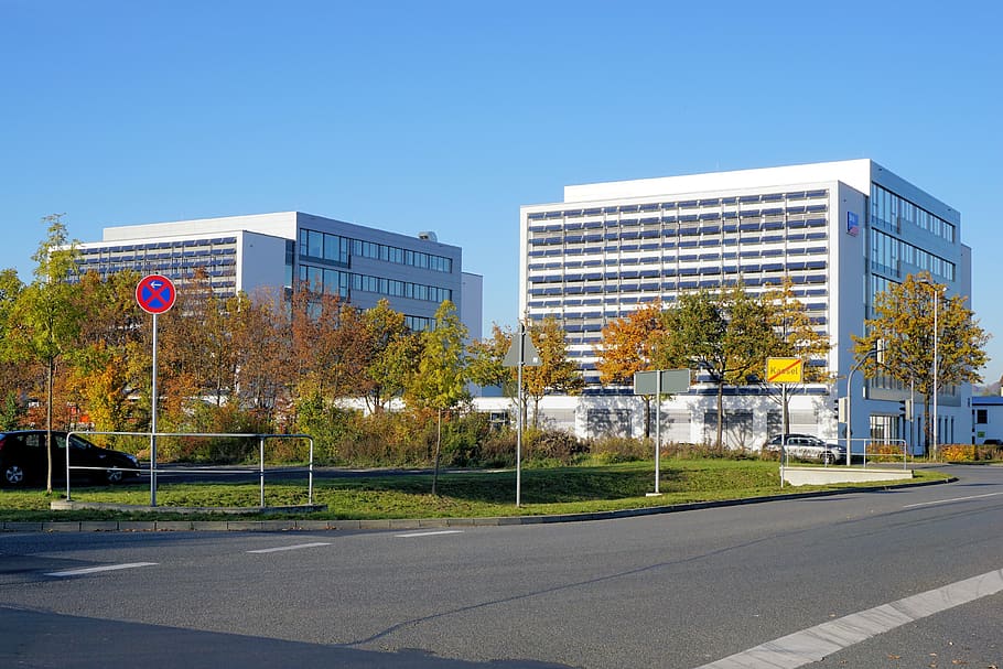 building, kassel, office building, architecture, solar system, road