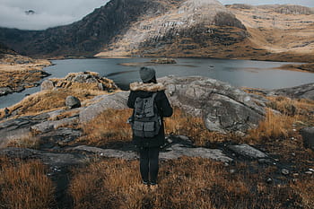 osoba, stojící, za, Skála, lidé, dívka, turistika, lezení, hora, dobrodružství, venkovní