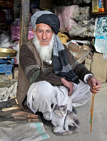 man, wearing, black, turban, holding, orange, tesbih, bedouin, old, bart, afghan