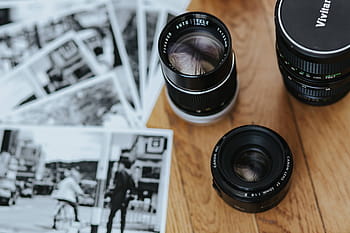 kamera zenit, hitam-putih, foto, kayu, meja, Tua, Zenit, kamera Canon, meja kayu, vintage, kamera