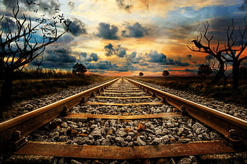 worm, eye photography, train rail, railway line, railway, route, train, travel, landscape, dig, mood