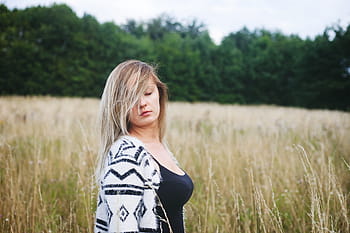 woman, standing, rice field, blonde, girl, eyes, eyes closed, dream, dreams, grass, nature