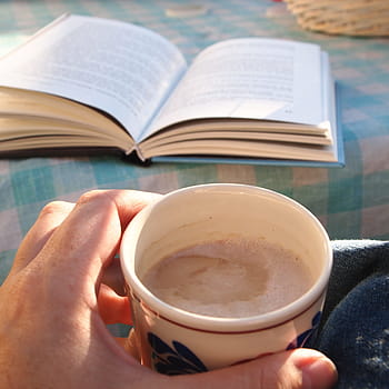กาแฟ, ตอนเช้า, ถ้วย, หนังสือ, กลางแจ้ง, อ่าน, ฤดูร้อน, ผ่อนคลาย