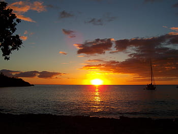 Boiling, Small, Cove, Beach, Guadeloupe, small cove, anse bertrand, sunset, evening, silhouette, island