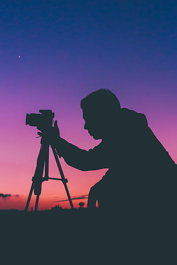 silueta, muž, provozní, dslr fotoaparát, stativ, zlatý, hodina, chlap, fotograf, Střílení, dslr