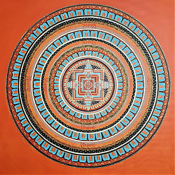 blue, orange, mandala painting, mandala, art, painting, acrylic, circle, the kalachakra, tibetan, india