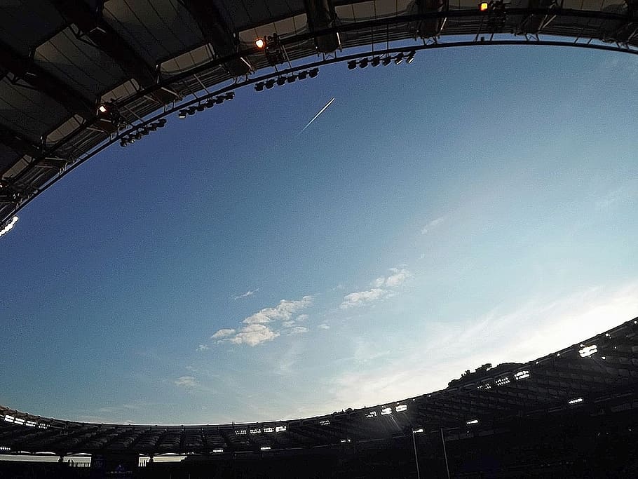 nízký úhel pohledu, stadión, nebe, ragby, olympijské hry, Řím