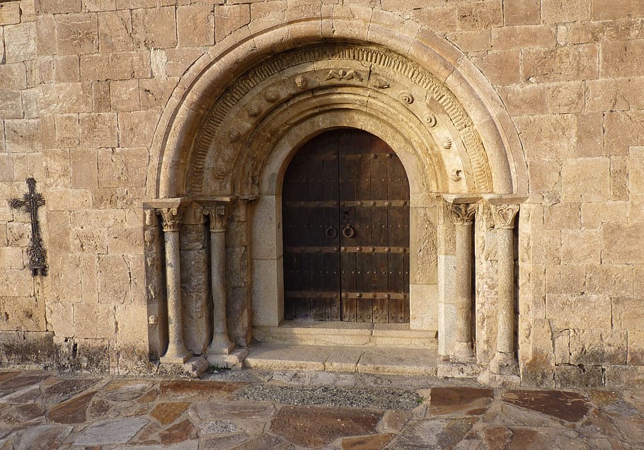 dveře, románský, kaple, kostel, románská kaple, kostel, bývalý, architektura, dědictví, náboženství, katolík, staré vesnice