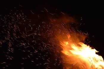 fire during nighttime, fire, sparks, flame, fire background, heat, hot, burn, yellow, night