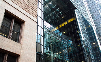 cihlový, sklenka, budova, město, Okna, v centru města, městský, architektura, odraz, během dne, podnikání