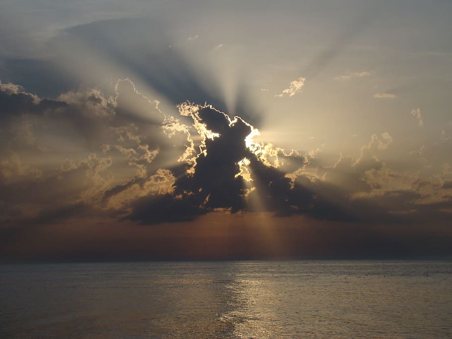 sea, golden, hour, eclipse, cloud cover, the sun, clouds, nature, view, sunset, landscapes