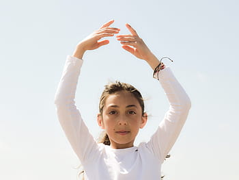 girl, raise, arms, dancing, light, peace, balance, wellness, kid, child, childhood