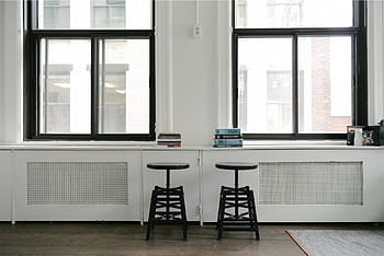 landscape photography, black, bar stools, window panels, wooden, frame, glass, windows, stools, books, hardwood