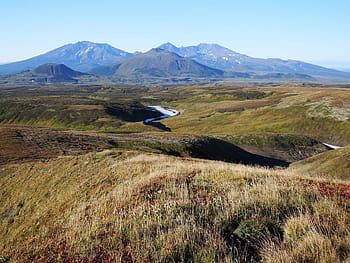 montagne, vulcani, altopiano, tundra, autunno, natura, paesaggio, il piede, viaggio, Kamchatka, altezza