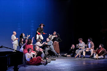 stage play, theatre, aysen, chorus, sitting, mid adult, medium group of people, young adult, mid adult men, adult, young men