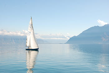 photography, white, boat, lake, boot, water, sailing boat, sailing vessel, landscape, mountains, geneva
