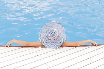 bassin, nager, piscine, relaxant, relaxation, se détendre, spa, luxe, chapeau, tropical, femme