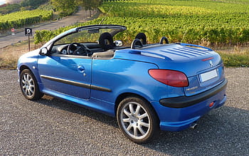 blue, peugeot, convertible, coupe, parked, green, grass field, cc, model, car, cabriolet