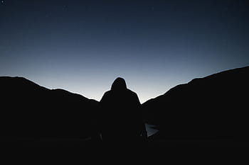 silhouette, man, mountains, people, travel, adventure, shadow, black, dark, night, mountain