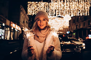 zimní, město, světla města, světla, dívka, Vánoce, Charkov, Kharkiv, osvětlení, noc, večer