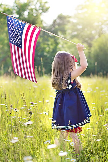 7月4日、 独立記念日、 独立、 旗、 少女、 お祝い、 米国、 アメリカ、 休日、 アメリカ人、 愛国心が強い