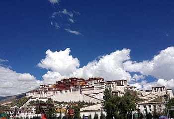 palác potala, modrá obloha, palác, Tibet, mrak - nebe, nebe, exteriér budovy, architektura, stavba, venku
