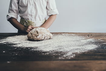 bake, bread, Ready, baking, cook, dough, flour, person, sour dough, table, wood