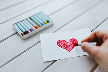 sedikit, menggambar, jantung, seni, cinta, merah, krayon, valentine, tercinta, kekasih, Bentuk hati