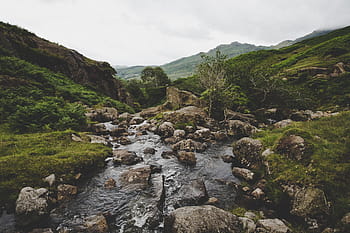 krajinářské fotografie, jezero, fotografie, řeka, skály, zelená, tráva, voda, Příroda, hora, krajina